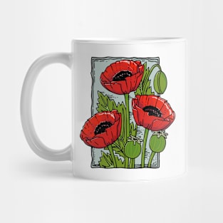 Poppies, Vintage style flower stamp (colored) Mug